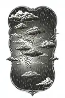 rain with cloud tattoo has left side is half circle boundry shape of pectoral muscle. tattoo design idea