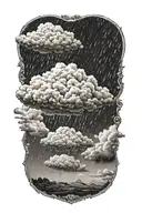 rain with cloud tattoo has left side is half circle boundry shape of pectoral muscle. tattoo design idea