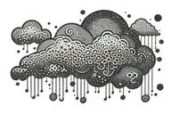 rain with cloud tattoo has left side is half circle boundry shape tattoo design idea