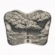 rain with cloud tattoo has left side is half circle boundry shape of pectoral muscle. tattoo design idea