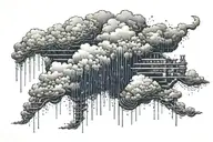 rain with cloud tattoo has left side is half circle boundry shape of pectoral muscle. tattoo design idea