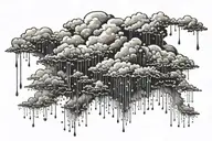 rain with cloud tattoo has left side is half circle boundry shape of pectoral muscle. tattoo design idea