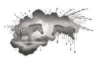 zebra patterned rain and rain cloud tattoo with some drops in the shape of a heart tattoo design idea