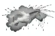 zebra patterned rain and rain cloud tattoo with some drops in the shape of a heart tattoo design idea