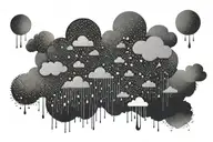 rain with cloud tattoo has left side is half circle boundry shape. tattoo design idea