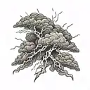 An intricate design of a storm cloud with lightning bolts and rain pouring out, covering your entire left chest and shoulder area tattoo design idea