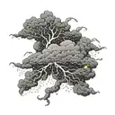 An intricate design of a storm cloud with lightning bolts and rain pouring out, covering your entire left chest and shoulder area tattoo design idea