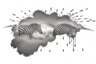 zebra patterned rain and rain cloud tattoo with some drops in the shape of a heart tattoo design idea