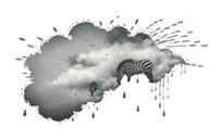 zebra patterned rain and rain cloud tattoo with some drops in the shape of a heart tattoo design idea