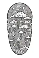 rain with cloud tattoo has left side is half circle boundry shape. tattoo design idea