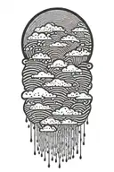 rain with cloud tattoo has left side is half circle boundry shape. tattoo design idea