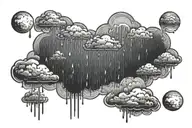 rain with cloud tattoo has left side is half circle boundry shape tattoo design idea