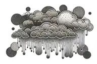 rain with cloud tattoo has left side is half circle boundry shape tattoo design idea