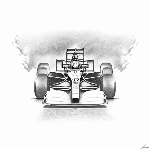 A Formula 1 car racing through the Interlagos circuit tattoo design idea