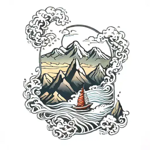 ocean and mountains   tattoo design idea