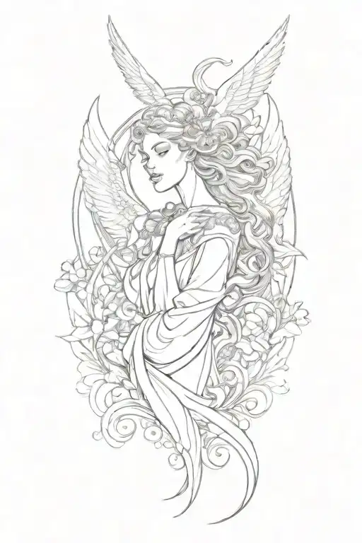 BADASS BEAUTIFUL ANGEL IN ART NOUVEAU STYLE tattoo design idea