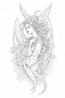 BADASS BEAUTIFUL ANGEL IN ART NOUVEAU STYLE tattoo design idea