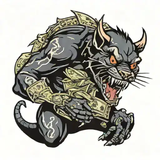 Tasmania devil eating money falling tattoo design idea