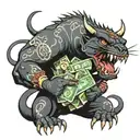 Tasmania devil eating money falling tattoo design idea