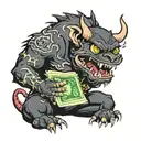 Tasmania devil eating money falling tattoo design idea