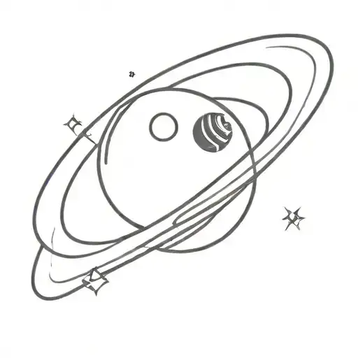 a fine line black tattoo of a saturnlike planet with 6rings and a little butterfly tattoo design idea