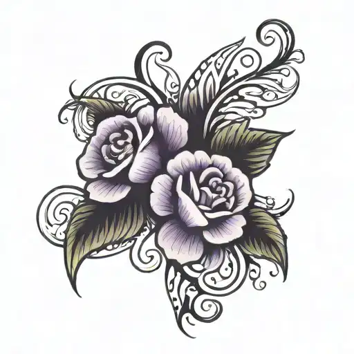 violet flower intertwined with roman numeral 4 tattoo design idea