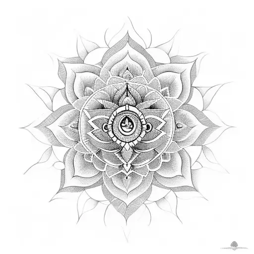 A lotus flower incorporating all seven chakras in a mandala design tattoo design idea