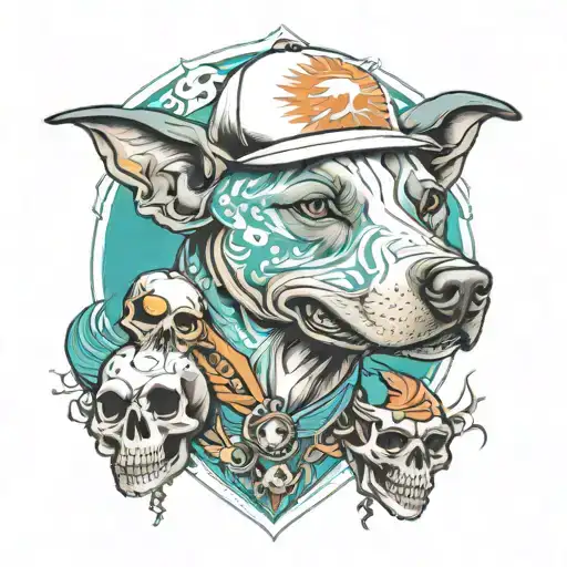 Miami Dolphins Pitbull dog with skull tattoo design idea