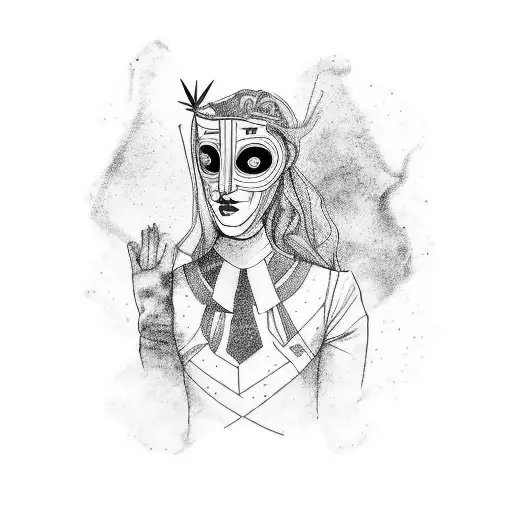 masque de théâtre au multiple visage représentant les emotions humaine tattoo design idea