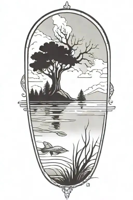 arm rising from lake tattoo design idea