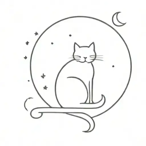 cute cat and moon tattoo design idea