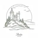 Irish castle on an island with a western red cedar tree  tattoo design idea