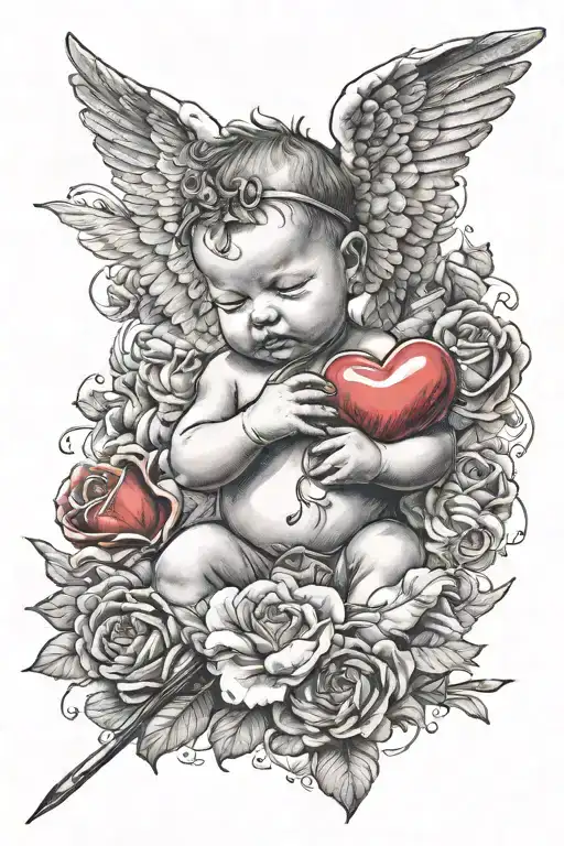 baby Cupid blindfolded shooting a heart full of arrows   tattoo design idea