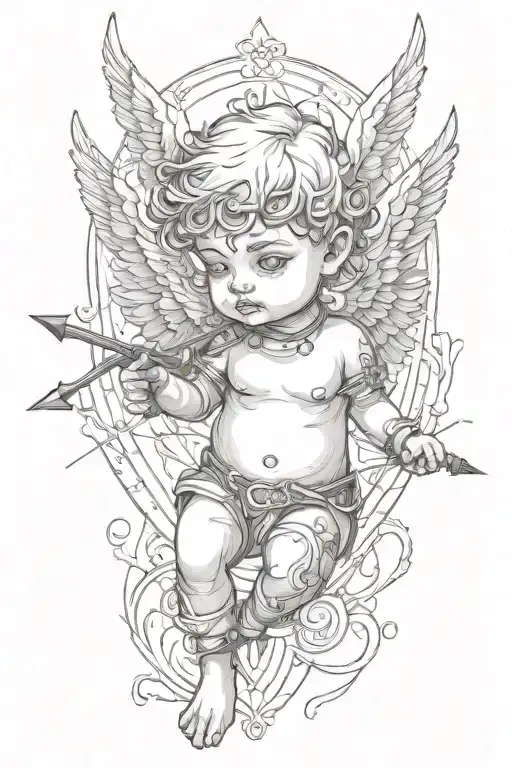 baby Cupid blindfolded shooting a heart full of arrows  tattoo design idea