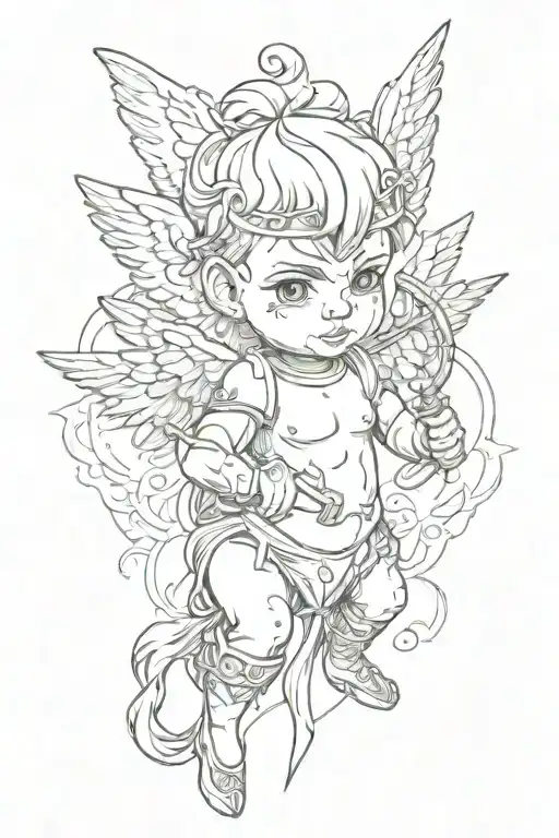 baby Cupid blindfolded shooting a heart full of arrows  tattoo design idea