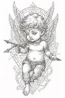 baby Cupid blindfolded shooting a heart full of arrows  tattoo design idea