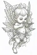 baby Cupid blindfolded shooting a heart full of arrows  tattoo design idea