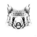 A blackwork tattoo of a wombat peeking out from behind a bush of Australian wildflowers tattoo design idea