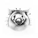 A blackwork tattoo of a wombat peeking out from behind a bush of Australian wildflowers tattoo design idea