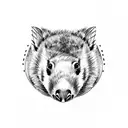 A blackwork tattoo of a wombat peeking out from behind a bush of Australian wildflowers tattoo design idea