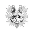 A dotwork tattoo of a cat with a tail made of twisting vines and leaves tattoo design idea