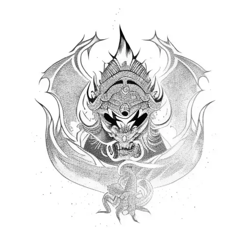 A Muay Thai warrior striking a muay thai pose with a dragon behind him tattoo design idea