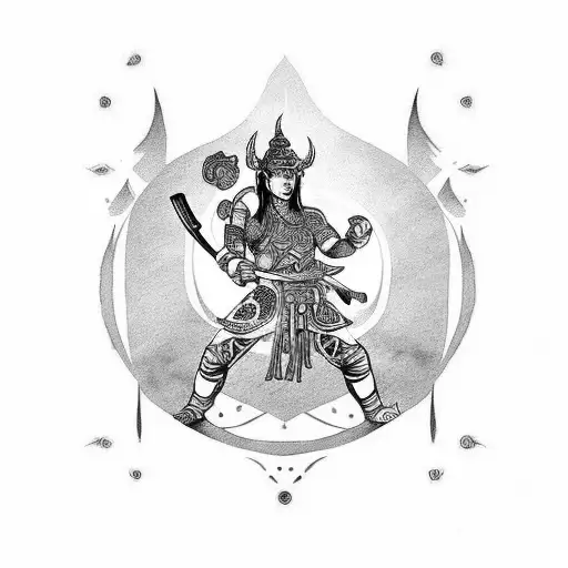 A Muay Thai warrior striking a muay thai pose with a dragon behind him tattoo design idea