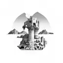 A software engineer coding in front of a scenic Italian landscape tattoo design idea