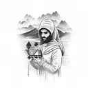 A software engineer coding in front of a scenic Italian landscape tattoo design idea