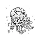A basketball player diving into the ocean surrounded by octopuses tattoo design idea