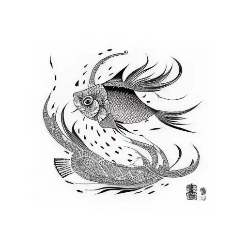 two beta fish one black one white  tattoo design idea