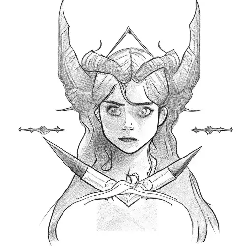 A sketch-style illustration of Maisie and Florrie casting spells with wands in hand tattoo design idea