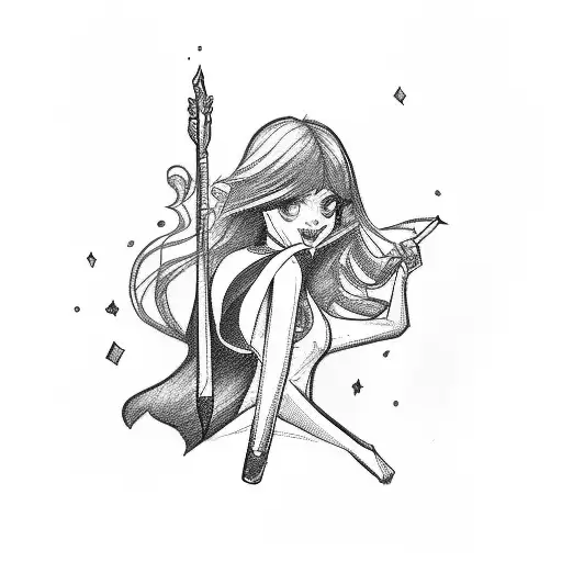 A sketch-style illustration of girls with wands in hand tattoo design idea