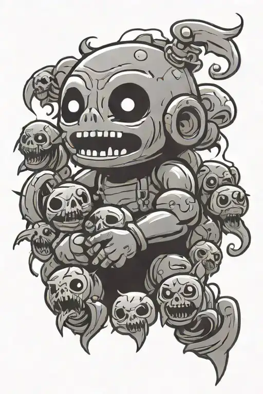 sin of greed in the style of the game the binding of isaac tattoo design idea